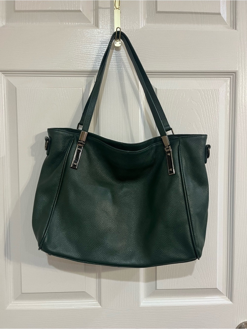 Classic Pebbled Leather Forest Green Tote with Silver Hardware